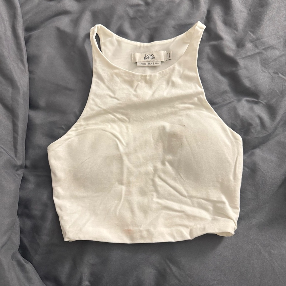Love Bonito White High-Neck Crop Tank